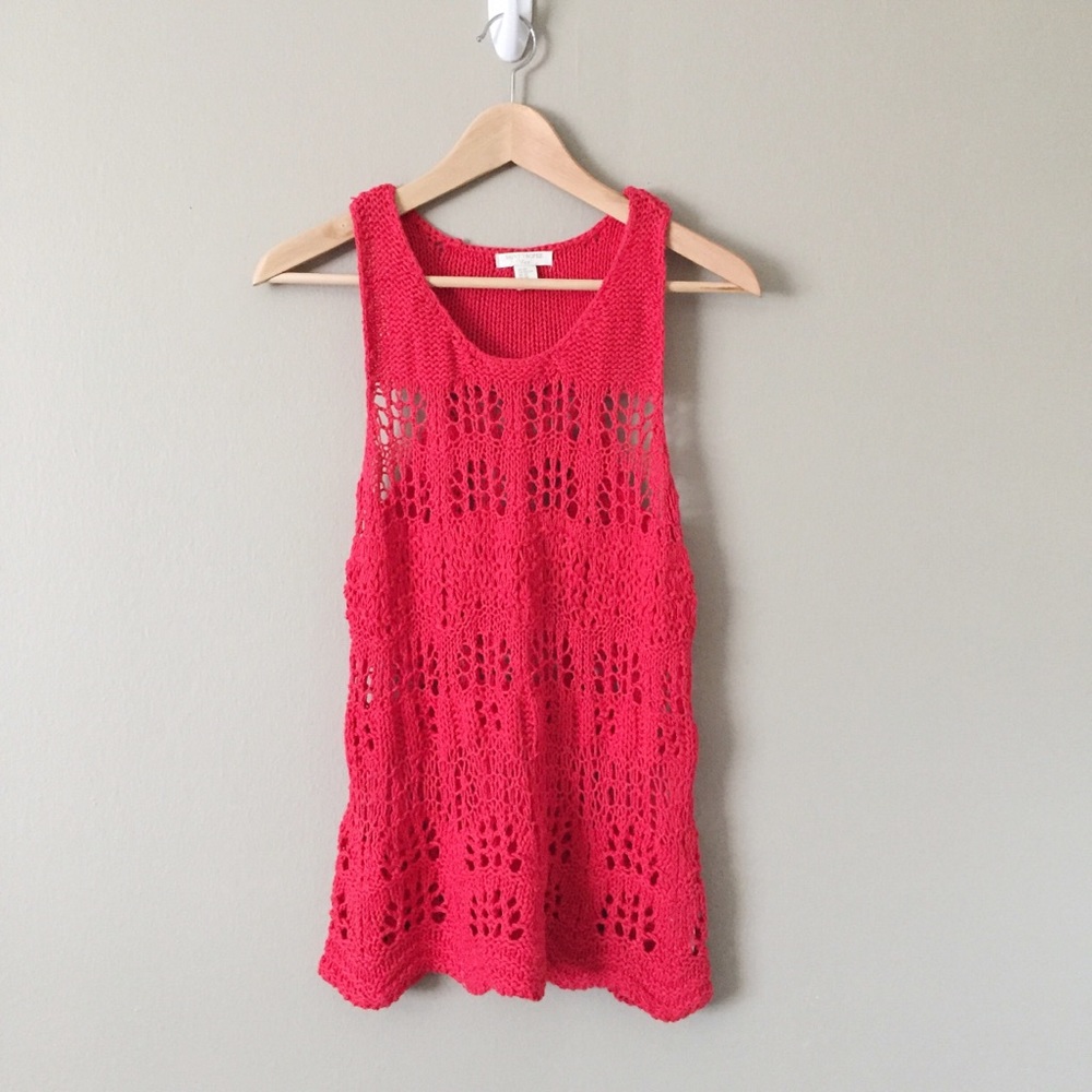 Saint Tropez Red Crochet Scalloped Hem Tank